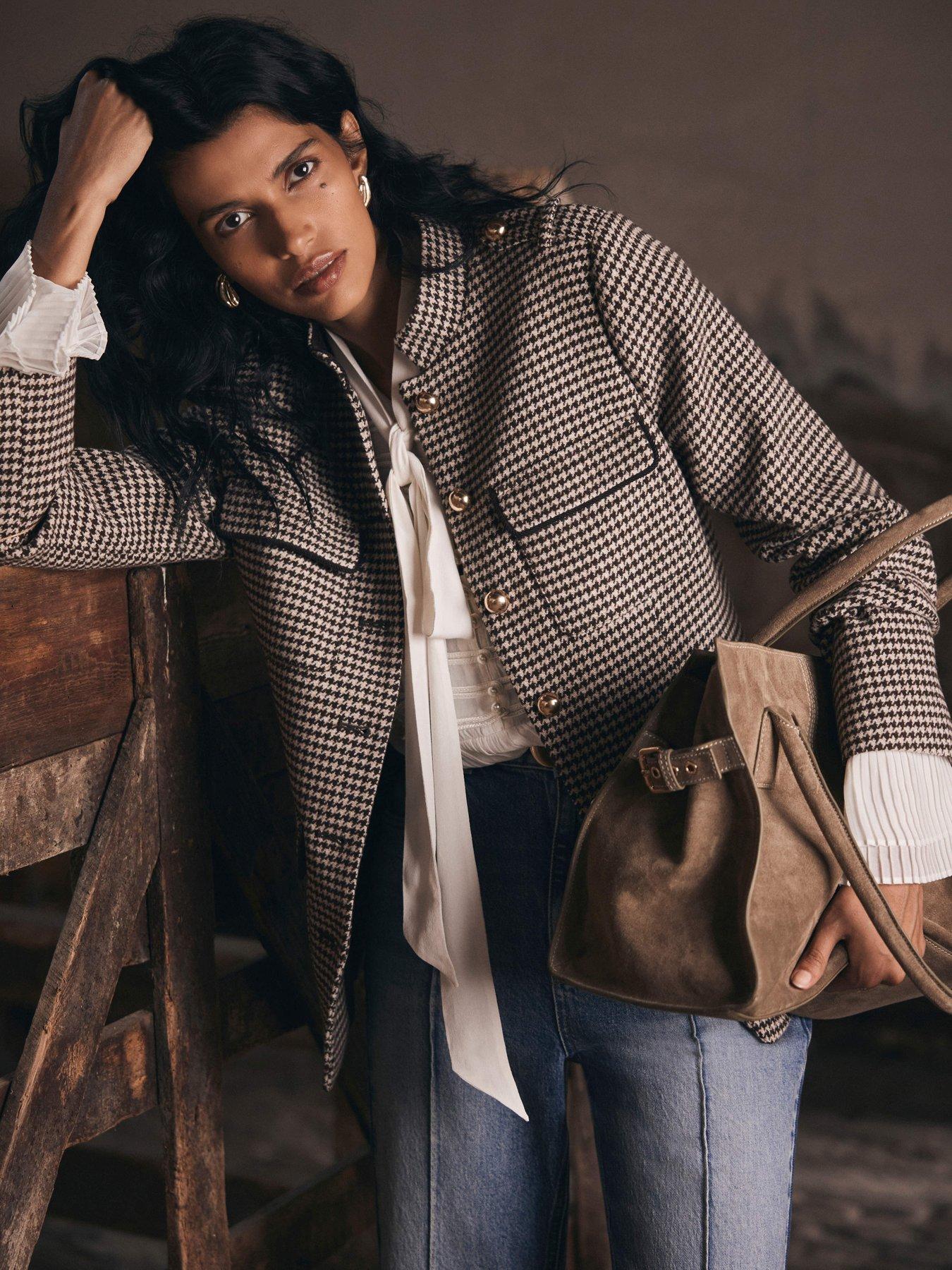 Image 3 of 6 of Mint Velvet Check Military Jacket - Brown