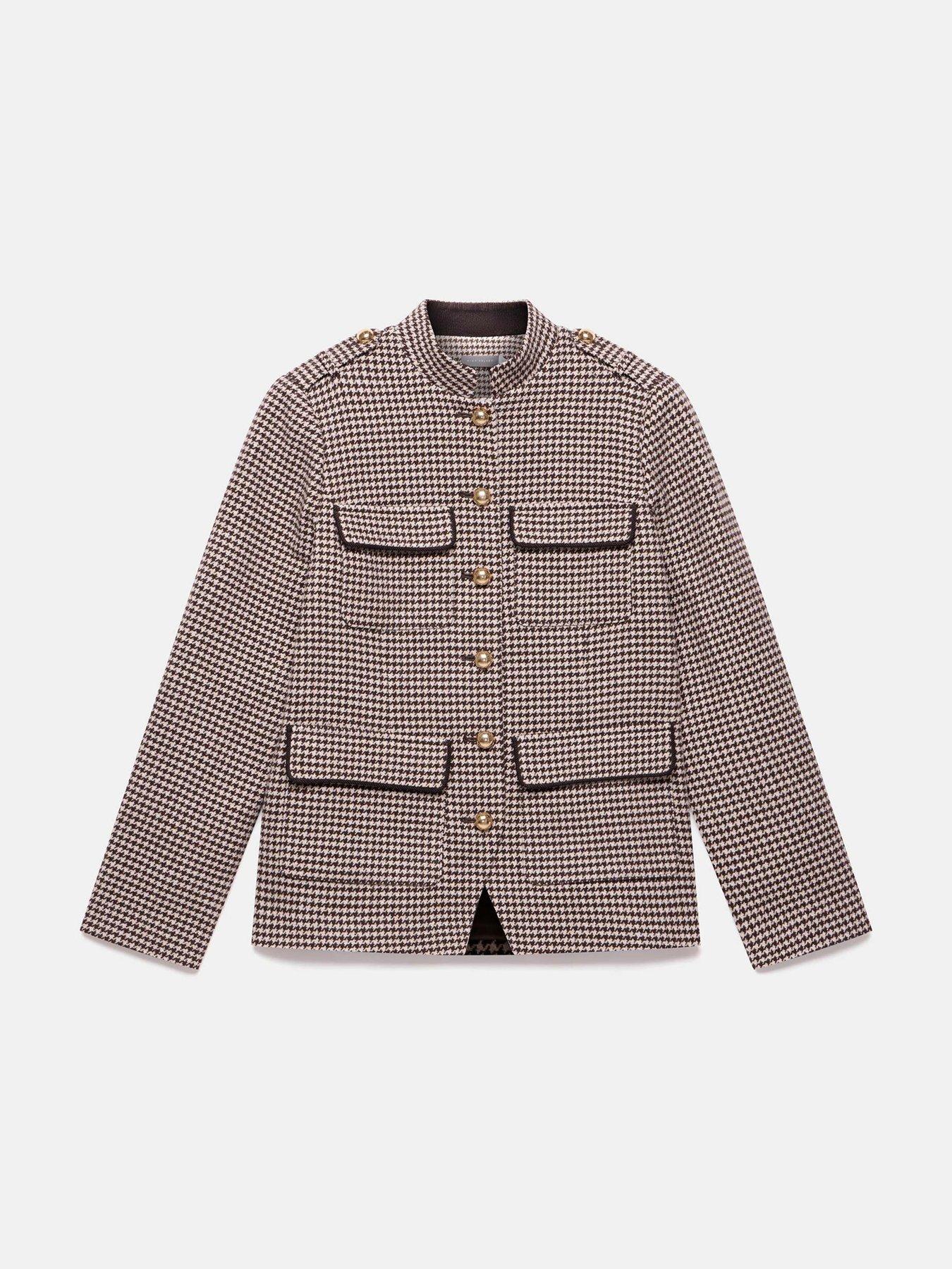 Image 5 of 6 of Mint Velvet Check Military Jacket - Brown