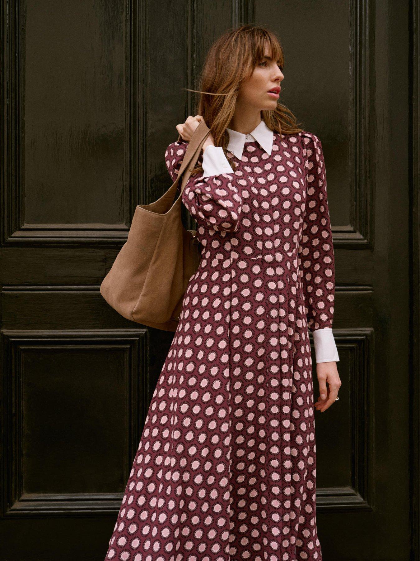 Image 3 of 6 of Mint Velvet Burgundy Star Print Midi Dress - Red