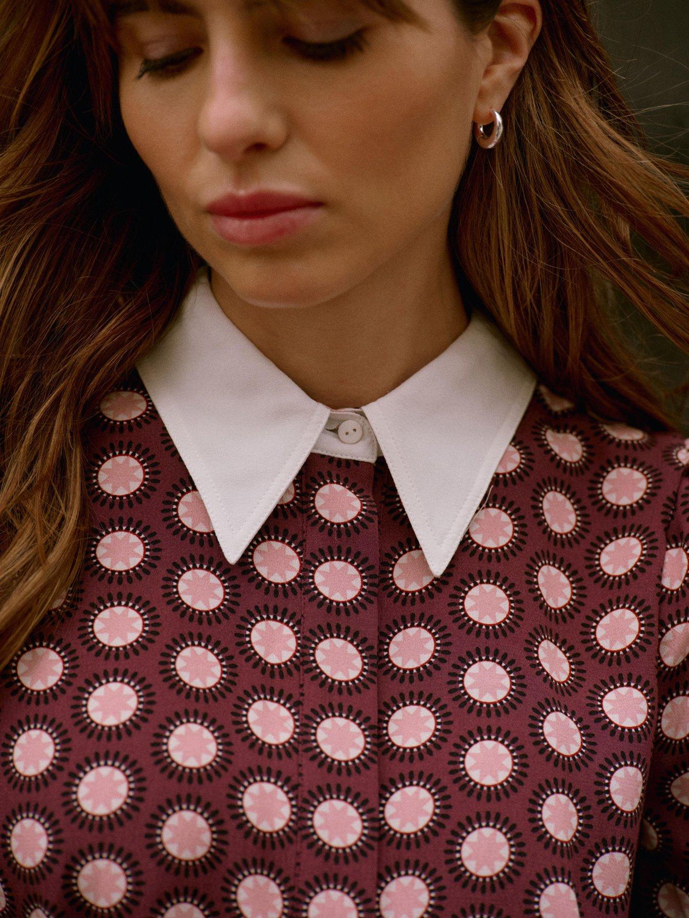 Image 4 of 6 of Mint Velvet Burgundy Star Print Midi Dress - Red