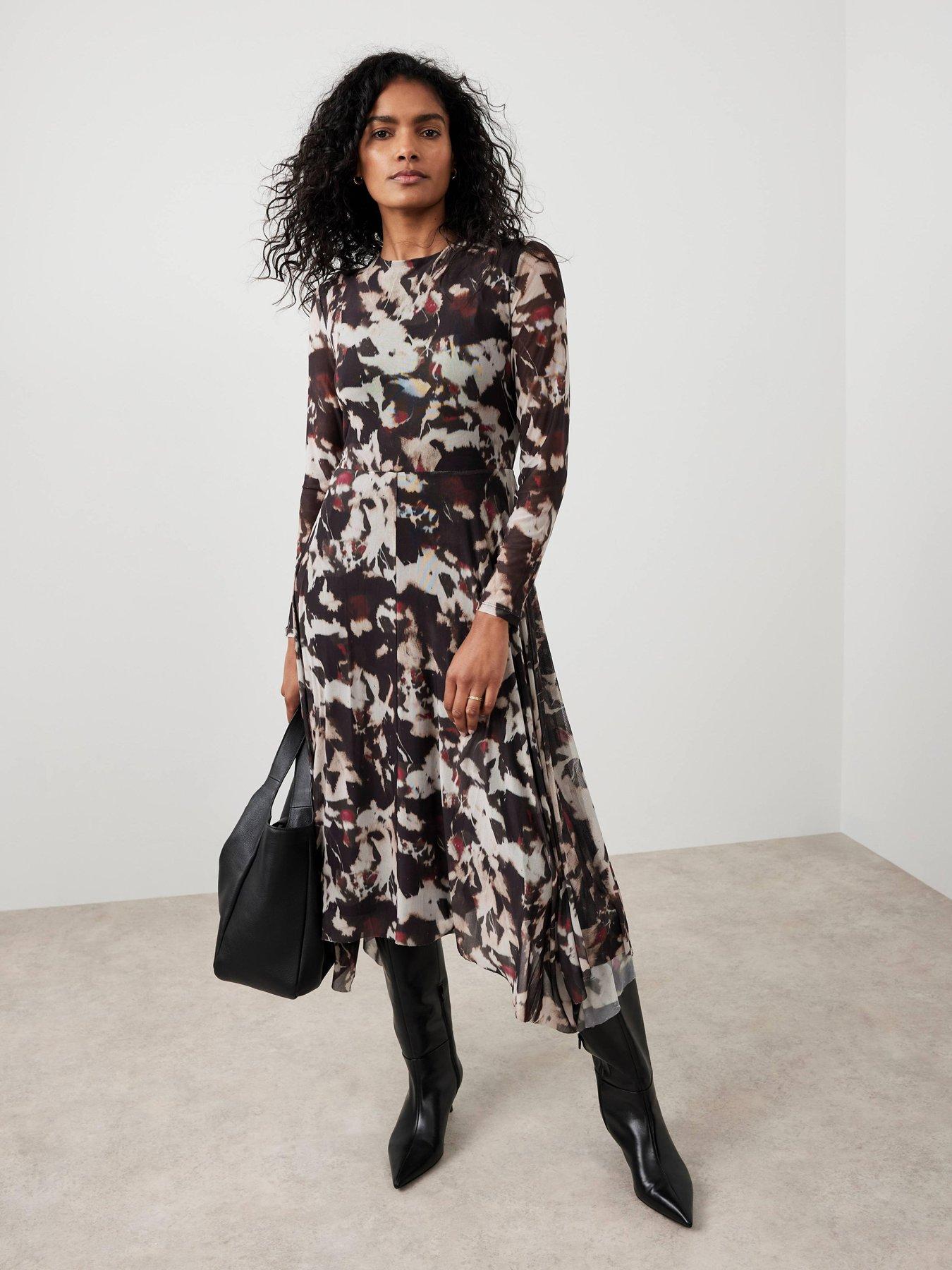 mint velvet mesh dress Mint Velvet Spot Print Mesh Midi Dress - Black