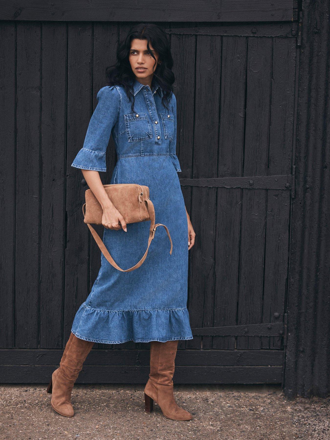 Mint Velvet Mid Denim Midi Dress - Blue | Very Ireland