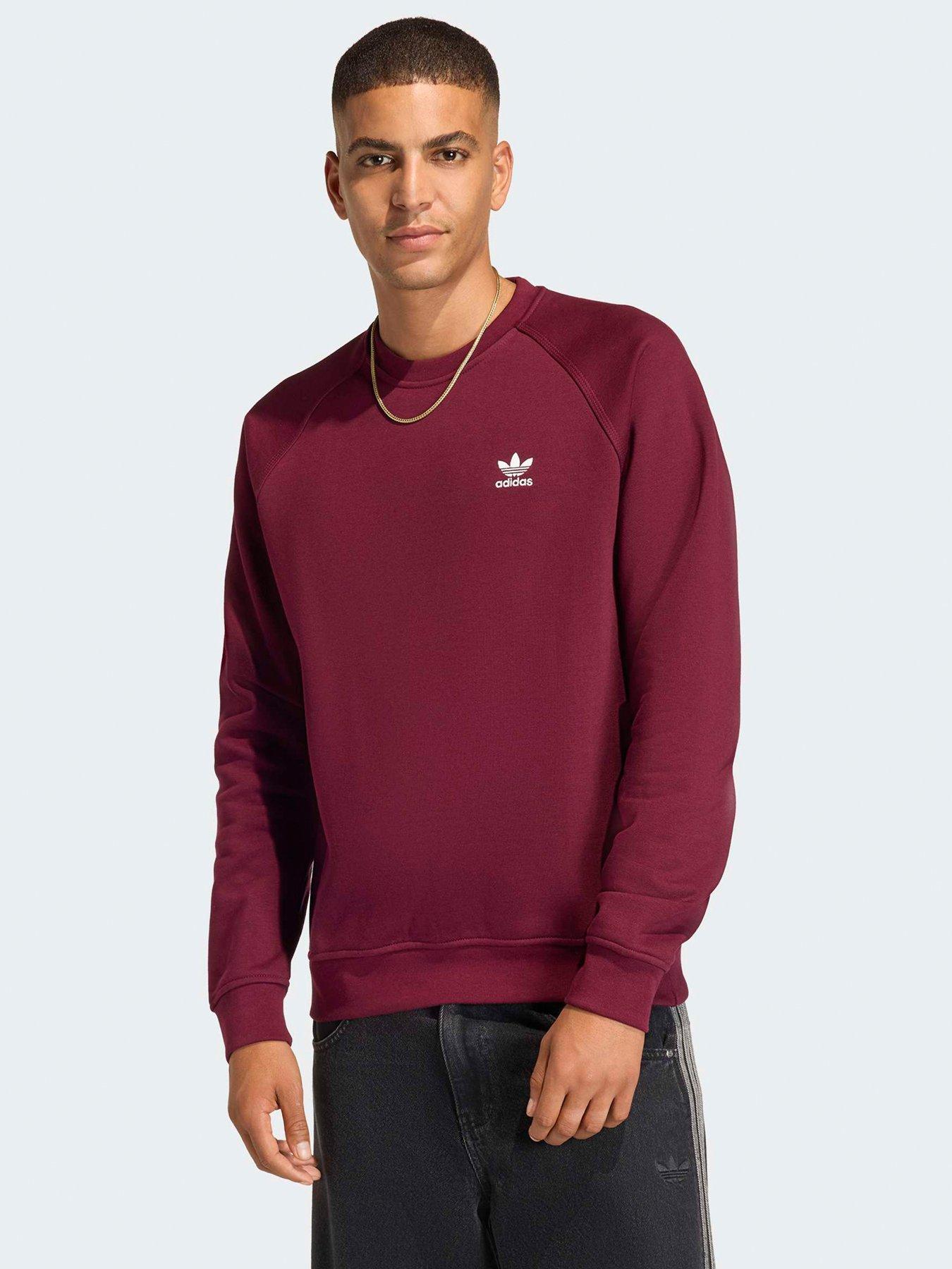 adidas-originals-mens-trefoil-essentials-crew-sweat-red-dark-redfront