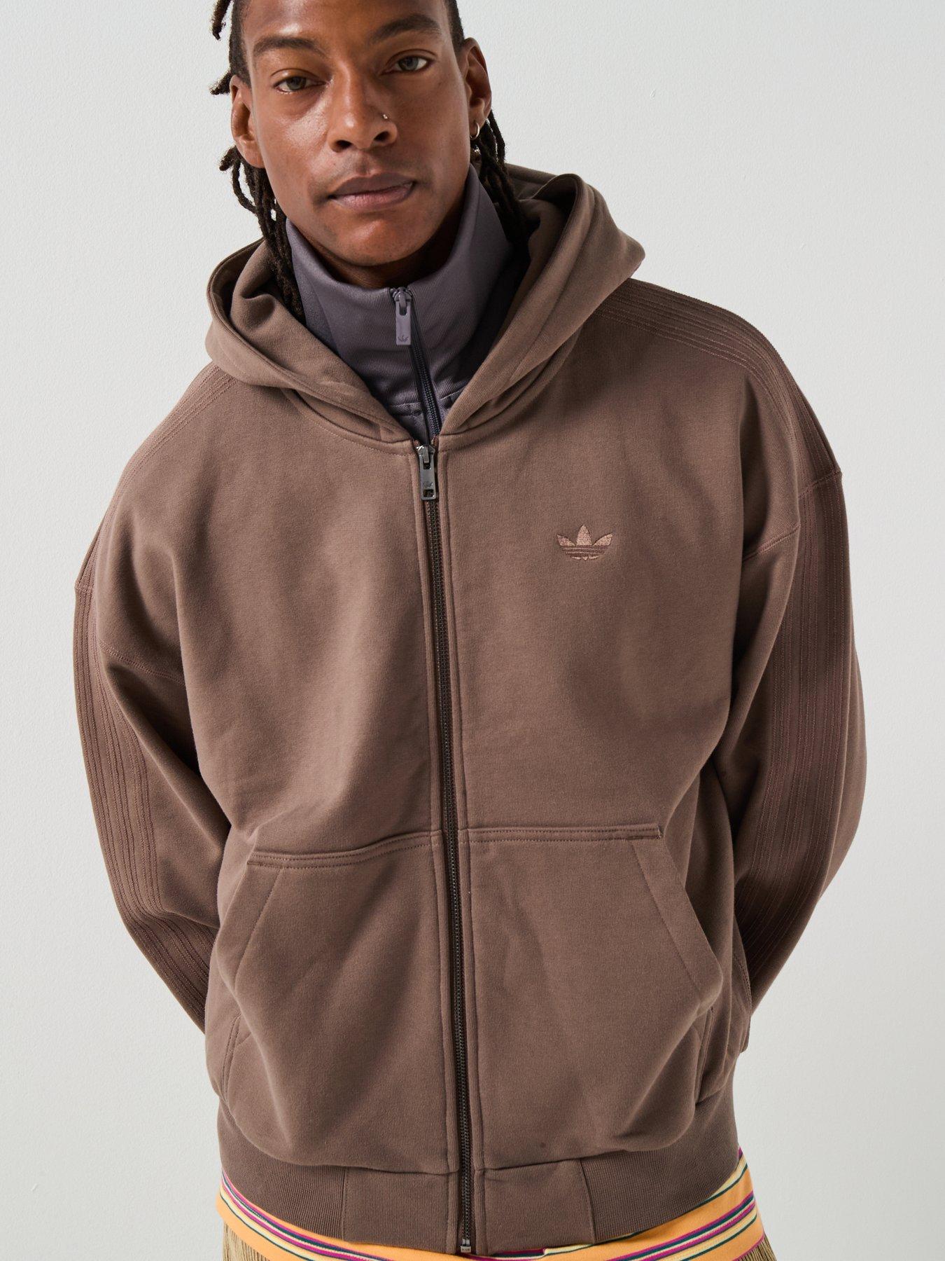 超希少 90s old adidas zip Hoodie brown adidas Originals Mens Premium Essentials Full-Zip Hoodie - Brown
