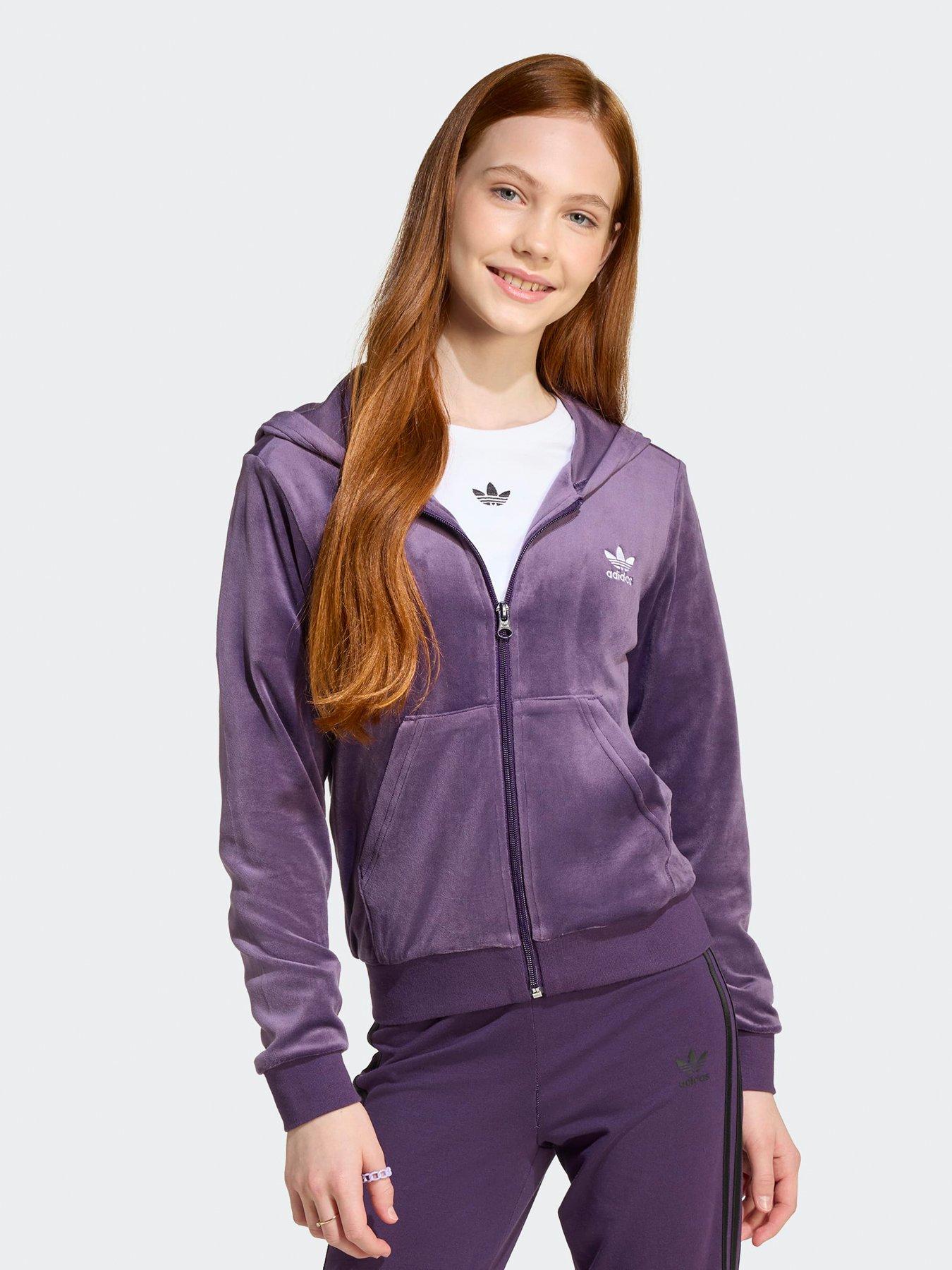 adidas Originals Junior Girls Velour Zip Hoodie Kids - Purple