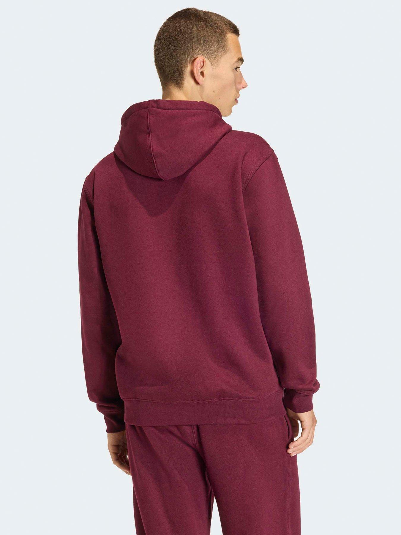 adidas-originals-mens-trefoil-essentials-loose-hoodie-dark-redstillFront