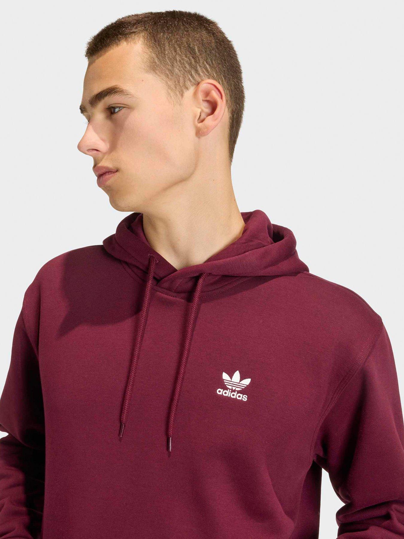 adidas-originals-mens-trefoil-essentials-loose-hoodie-dark-redoutfit