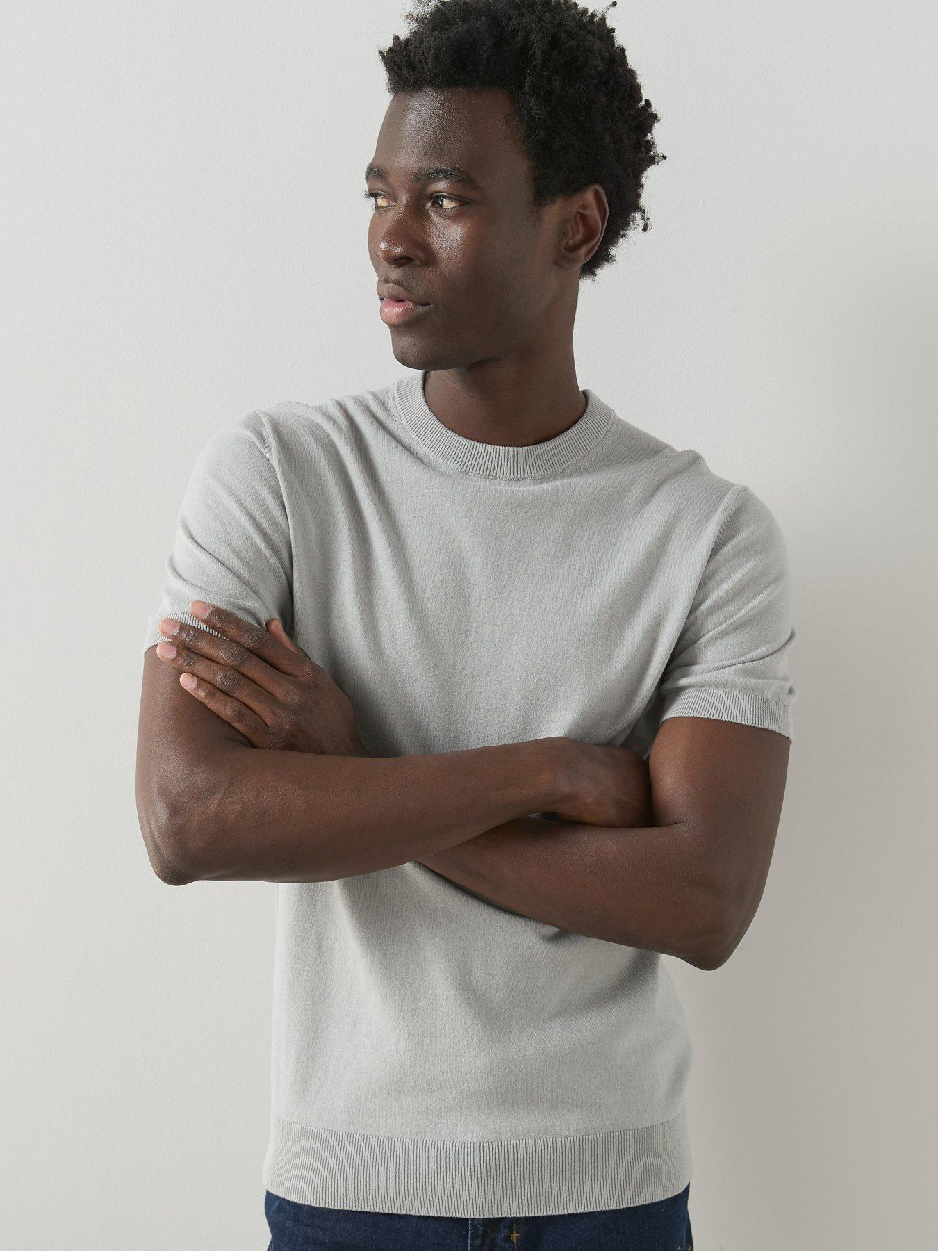 The Very Collection Cotton Rich Short Sleeve Knitted T-Shirt - Grey