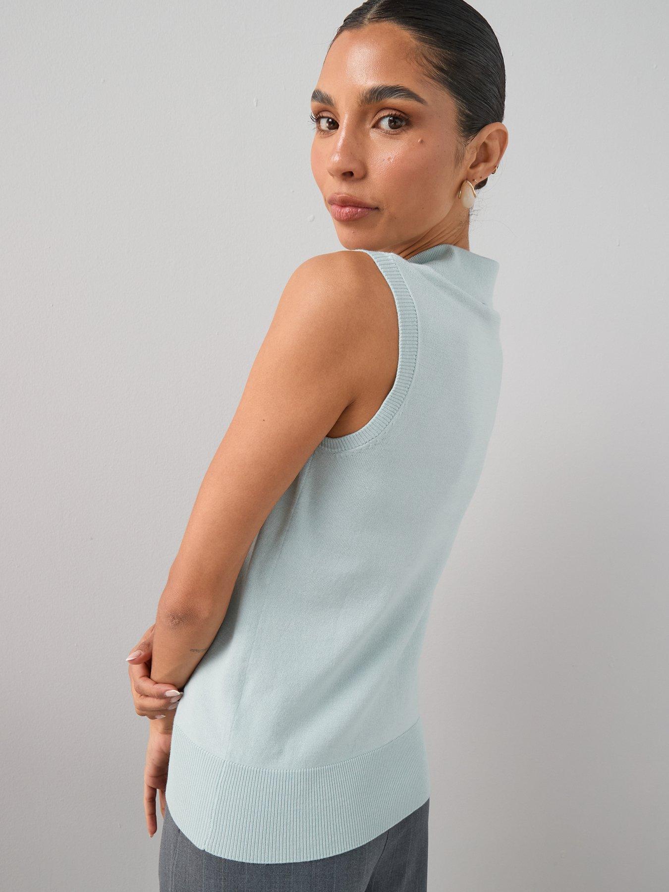 Image 2 of 7 of The Very Collection Collared Neck Half Placket Sleeveless Knitted Top - Light Blue