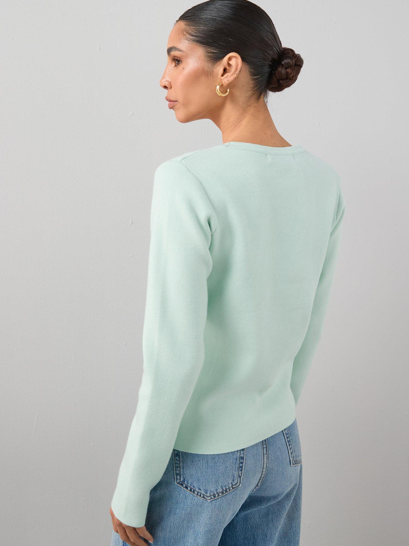 Image 2 of 7 of The Very Collection V Neck Palm Bead Embroidery Cardigan - Green