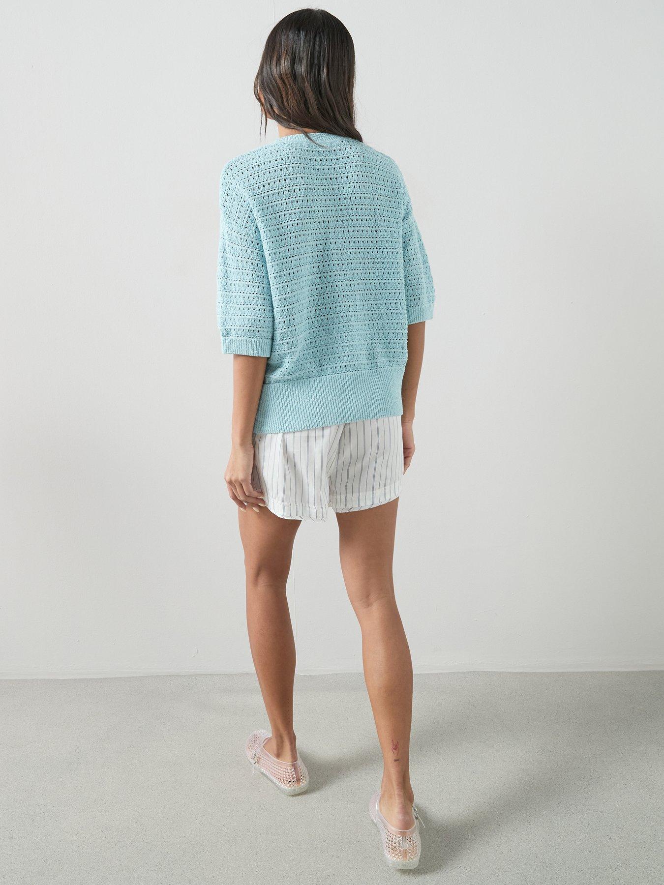Image 2 of 7 of The Very Collection Cotton Rich Short Sleeve Knitted Top - Light Blue