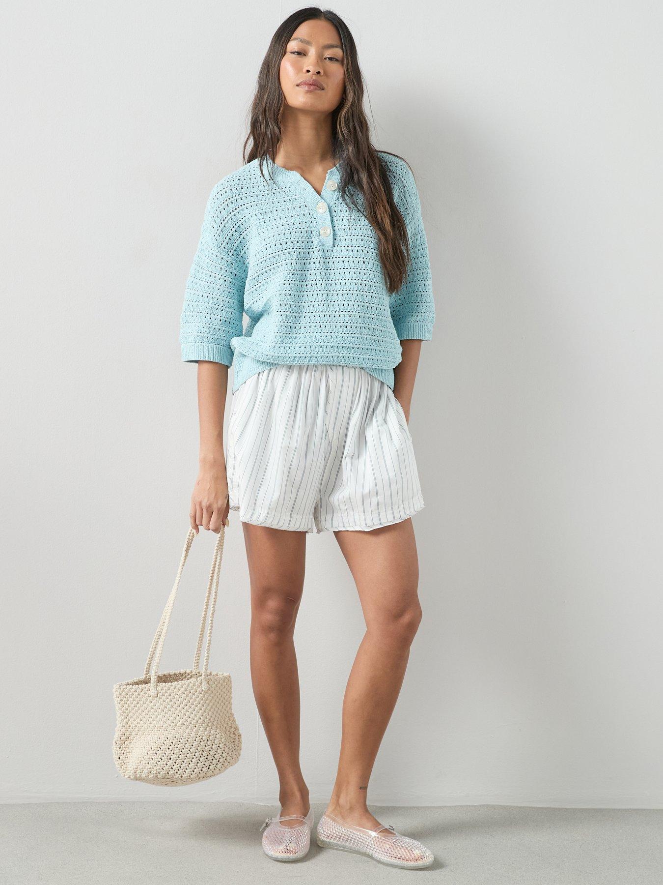 Image 3 of 7 of The Very Collection Cotton Rich Short Sleeve Knitted Top - Light Blue
