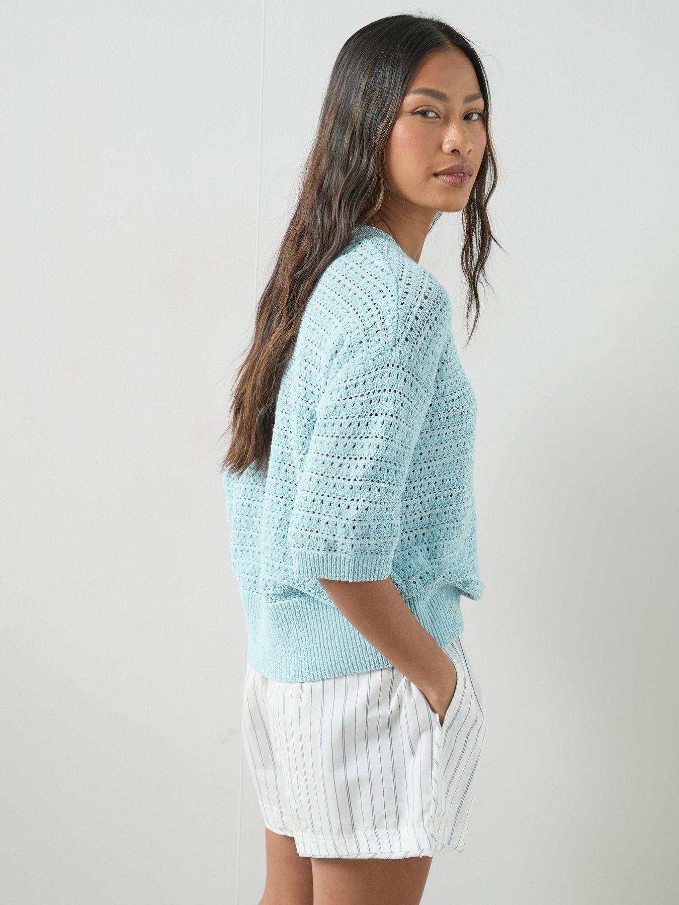 Image 5 of 7 of The Very Collection Cotton Rich Short Sleeve Knitted Top - Light Blue