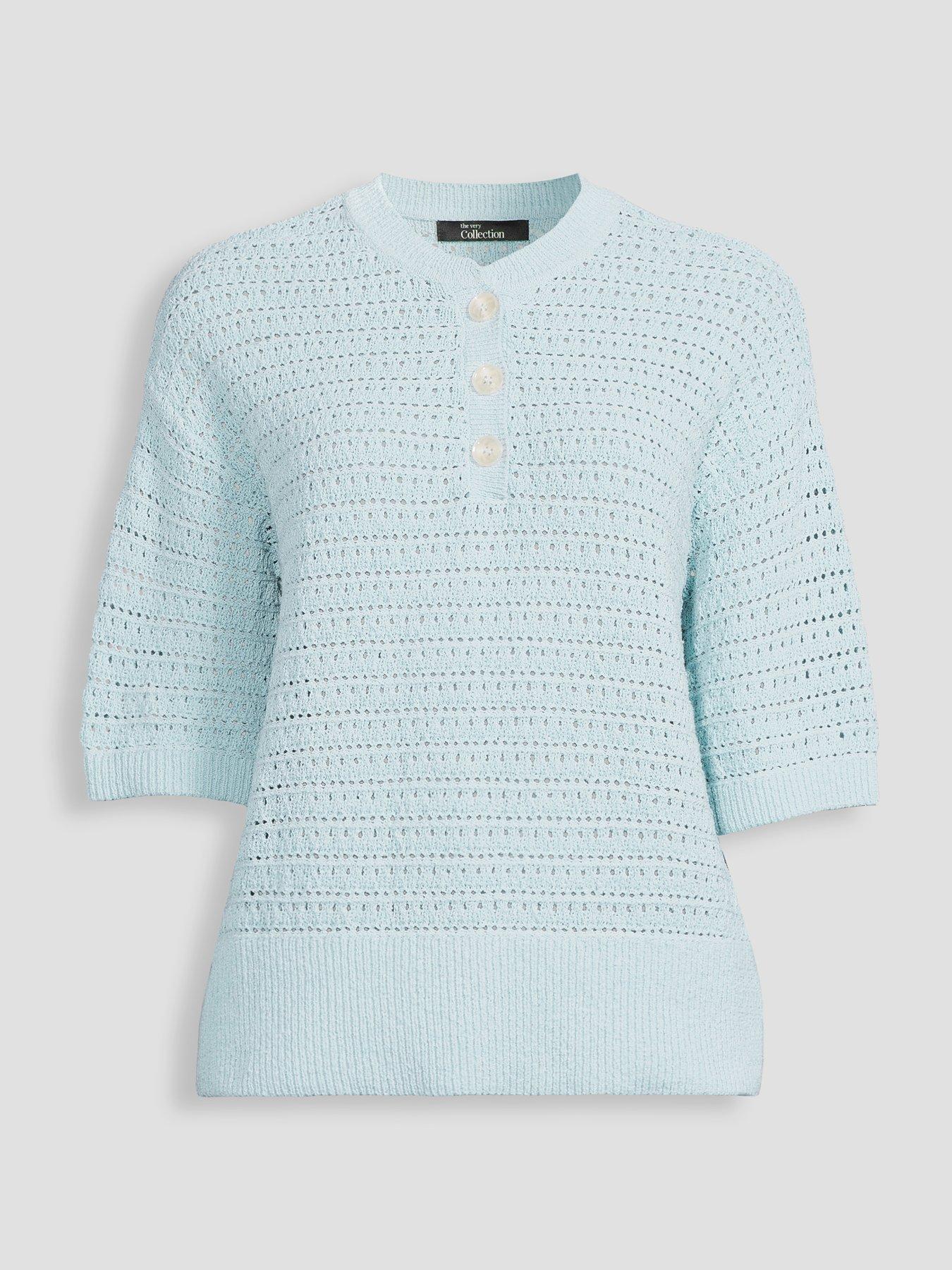 Image 7 of 7 of The Very Collection Cotton Rich Short Sleeve Knitted Top - Light Blue