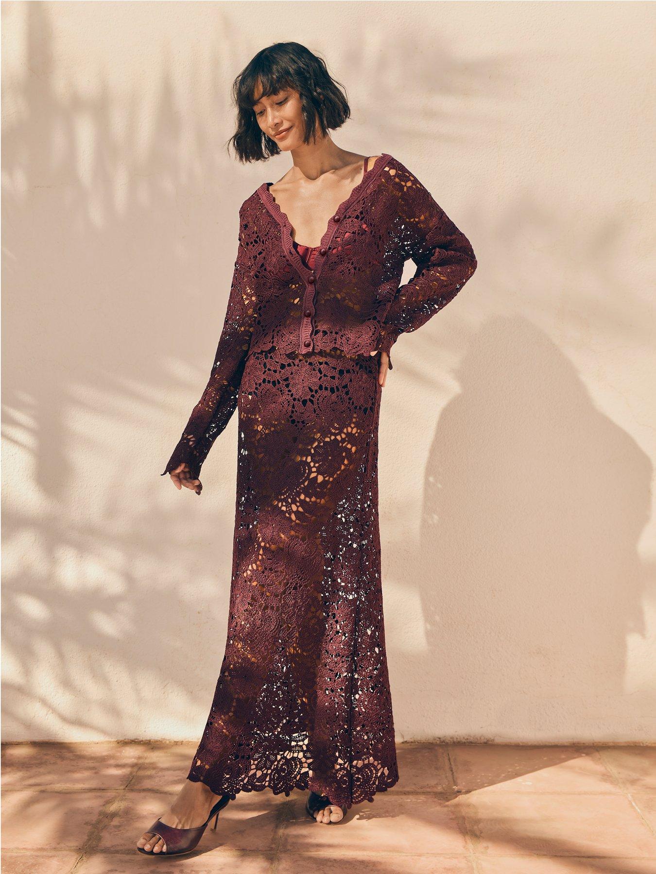 The Very Collection Crochet Maxi Skirt Coord - Brown