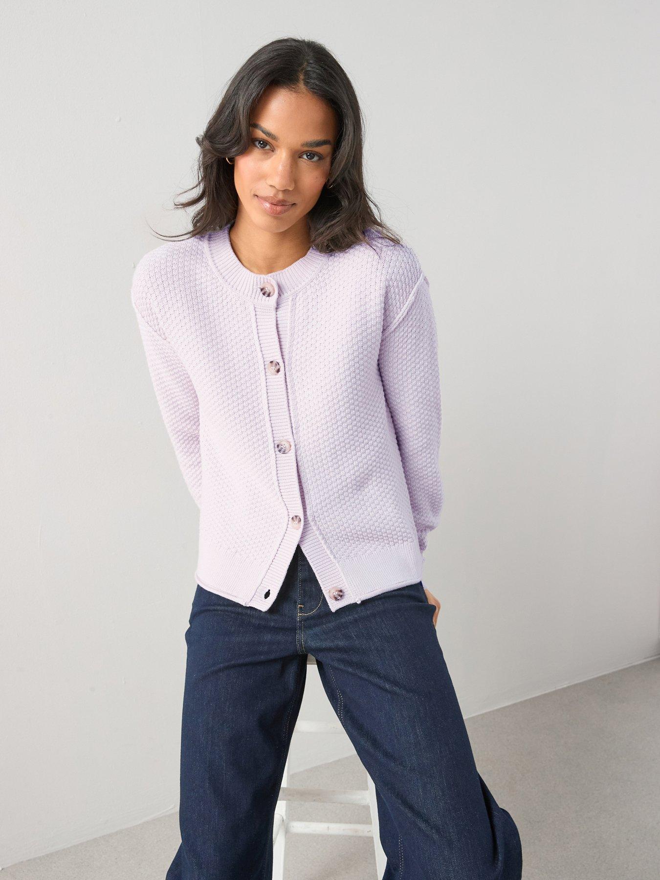 The Very Collection Cotton Rich Exposed Seam Stitch Interest Cardigan - Lilac