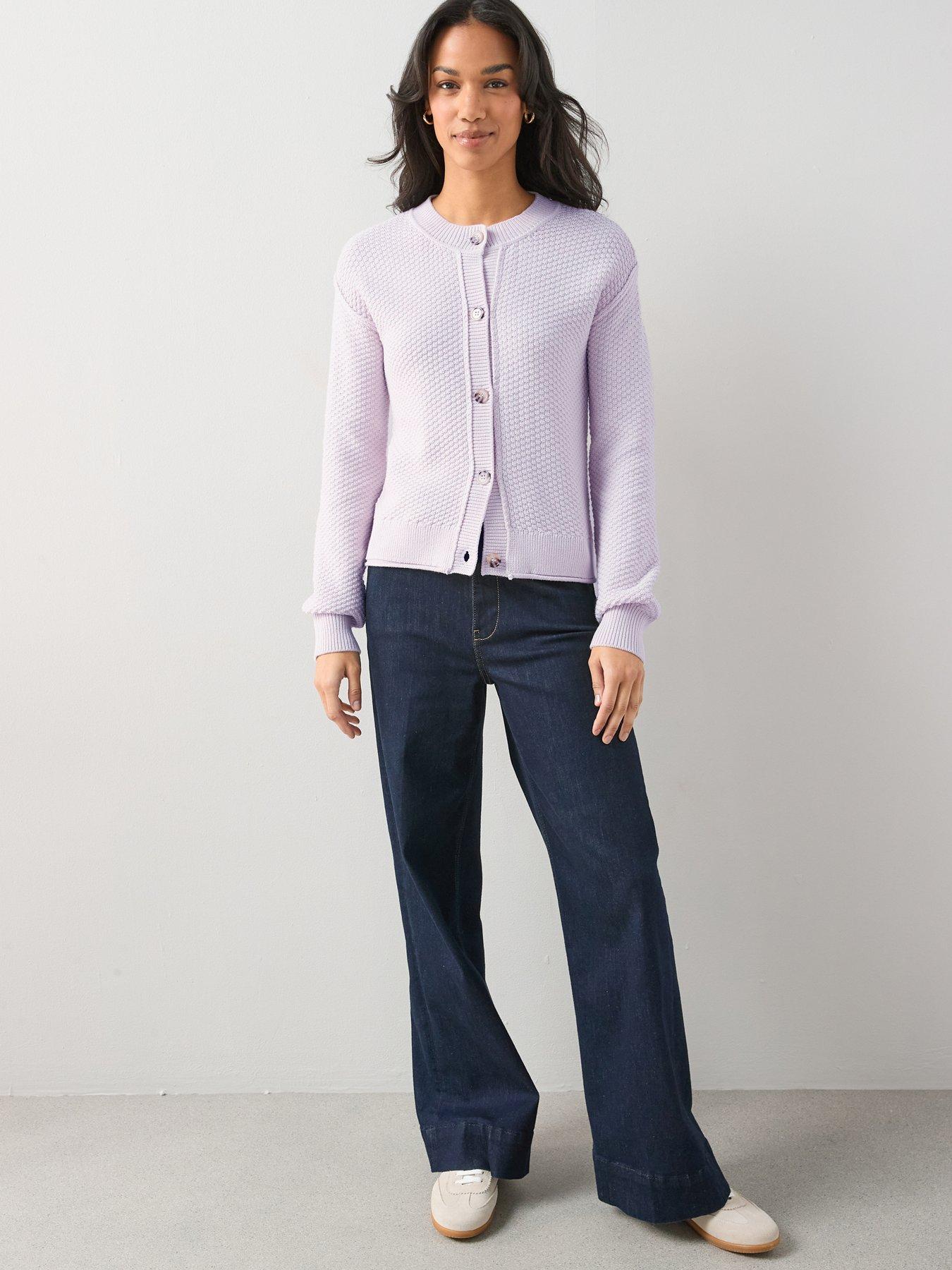 Image 3 of 7 of The Very Collection Cotton Rich Exposed Seam Stitch Interest Cardigan - Lilac