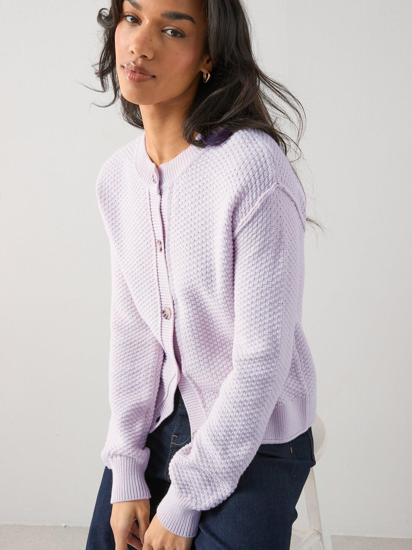 Image 4 of 7 of The Very Collection Cotton Rich Exposed Seam Stitch Interest Cardigan - Lilac