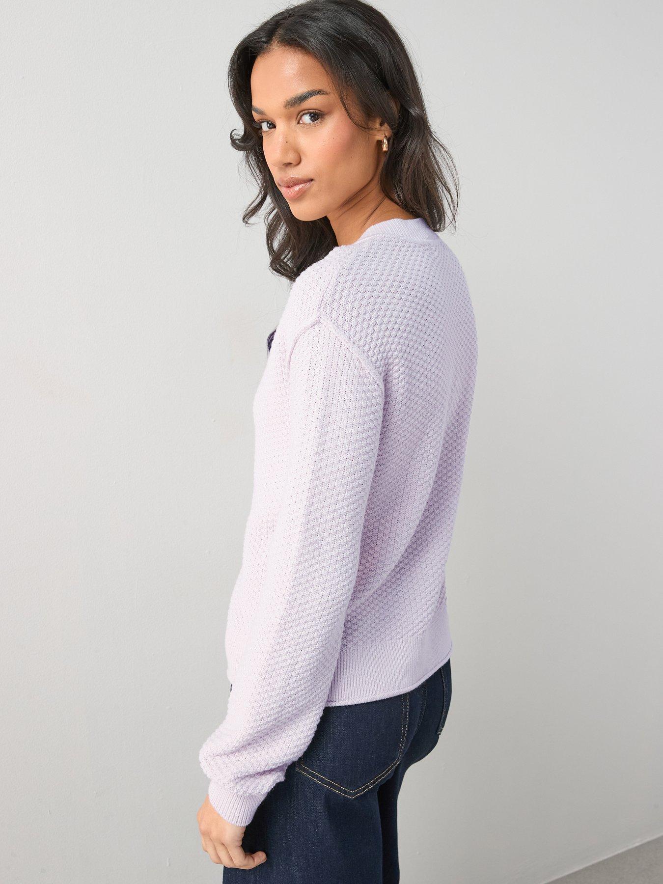 Image 5 of 7 of The Very Collection Cotton Rich Exposed Seam Stitch Interest Cardigan - Lilac