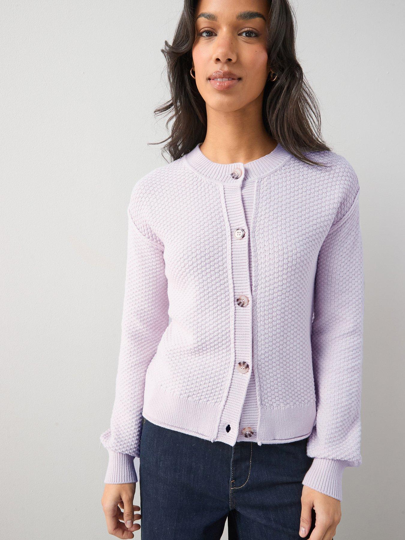 Image 6 of 7 of The Very Collection Cotton Rich Exposed Seam Stitch Interest Cardigan - Lilac