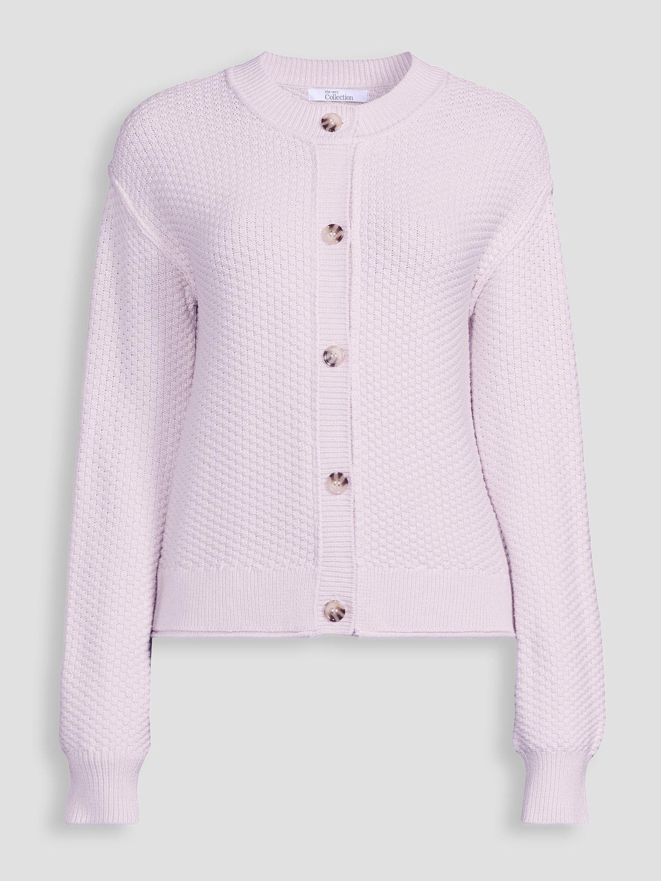Image 7 of 7 of The Very Collection Cotton Rich Exposed Seam Stitch Interest Cardigan - Lilac