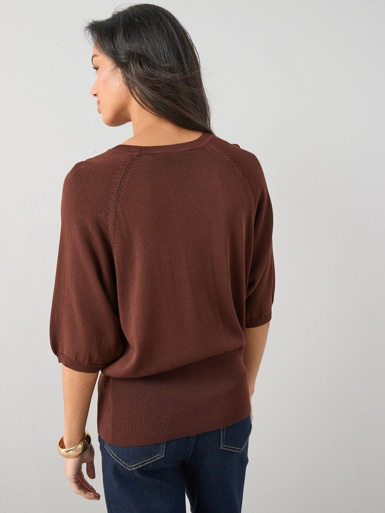 the-very-collection-batwing-sinced-waist-knitted-top-brownstillFront
