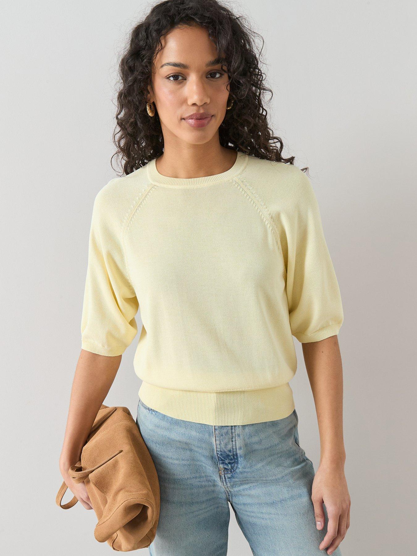 The Very Collection Batwing Cinched Waist Knitted Top - Yellow
