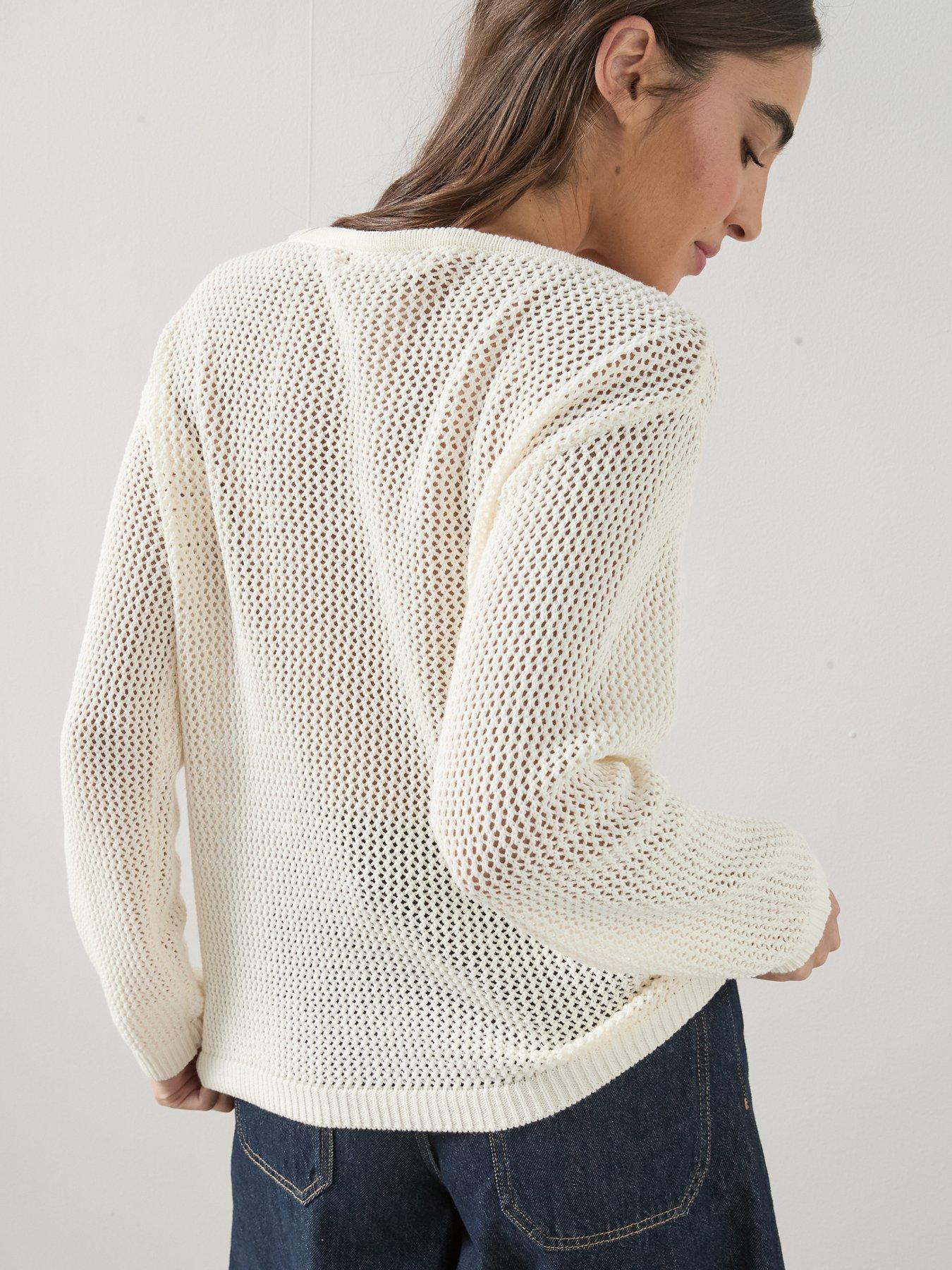 Image 2 of 7 of The Very Collection Cotton Rich Crochet Flower Long Sleeve Jumper - Cream