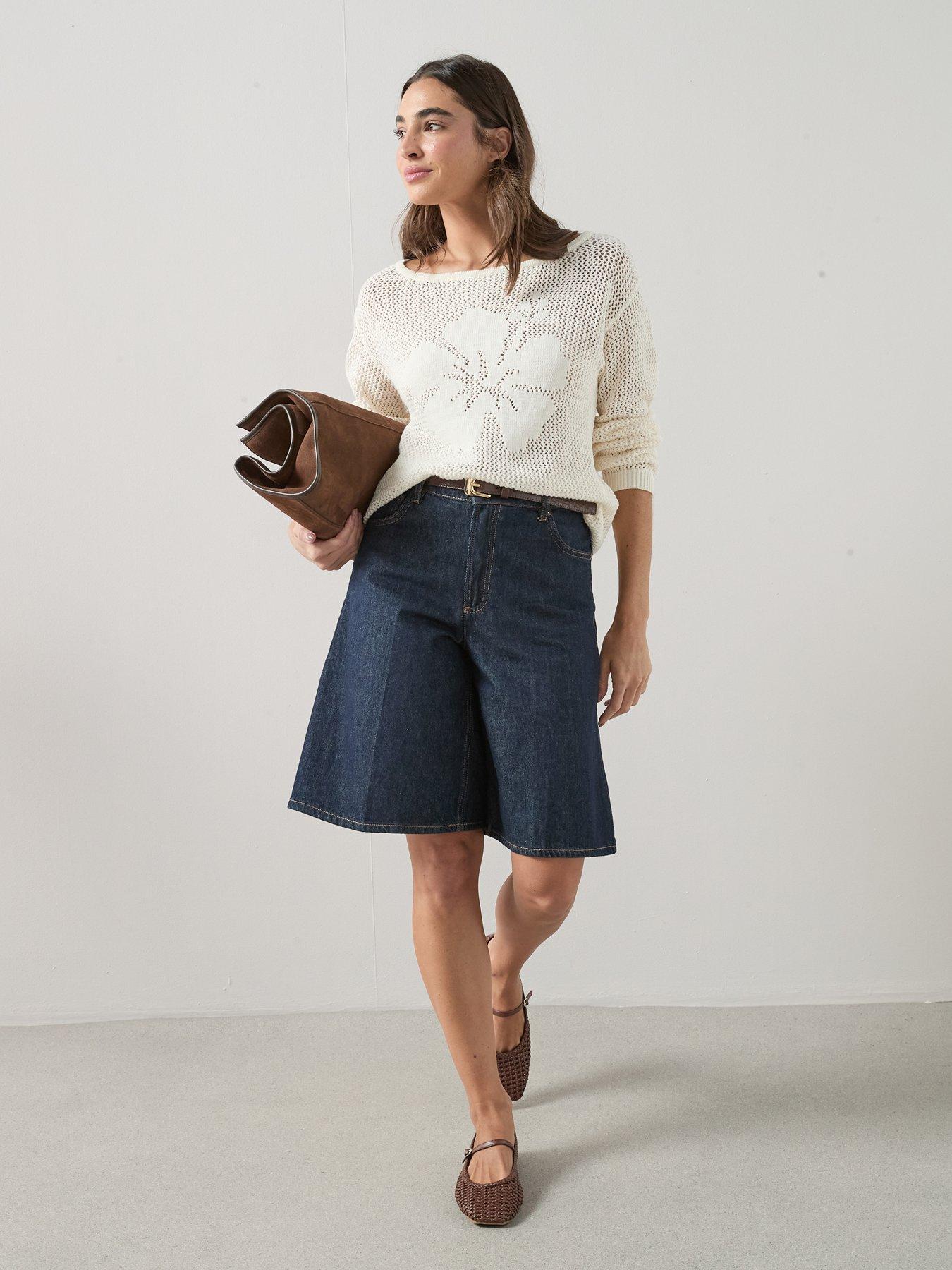 Image 3 of 7 of The Very Collection Cotton Rich Crochet Flower Long Sleeve Jumper - Cream