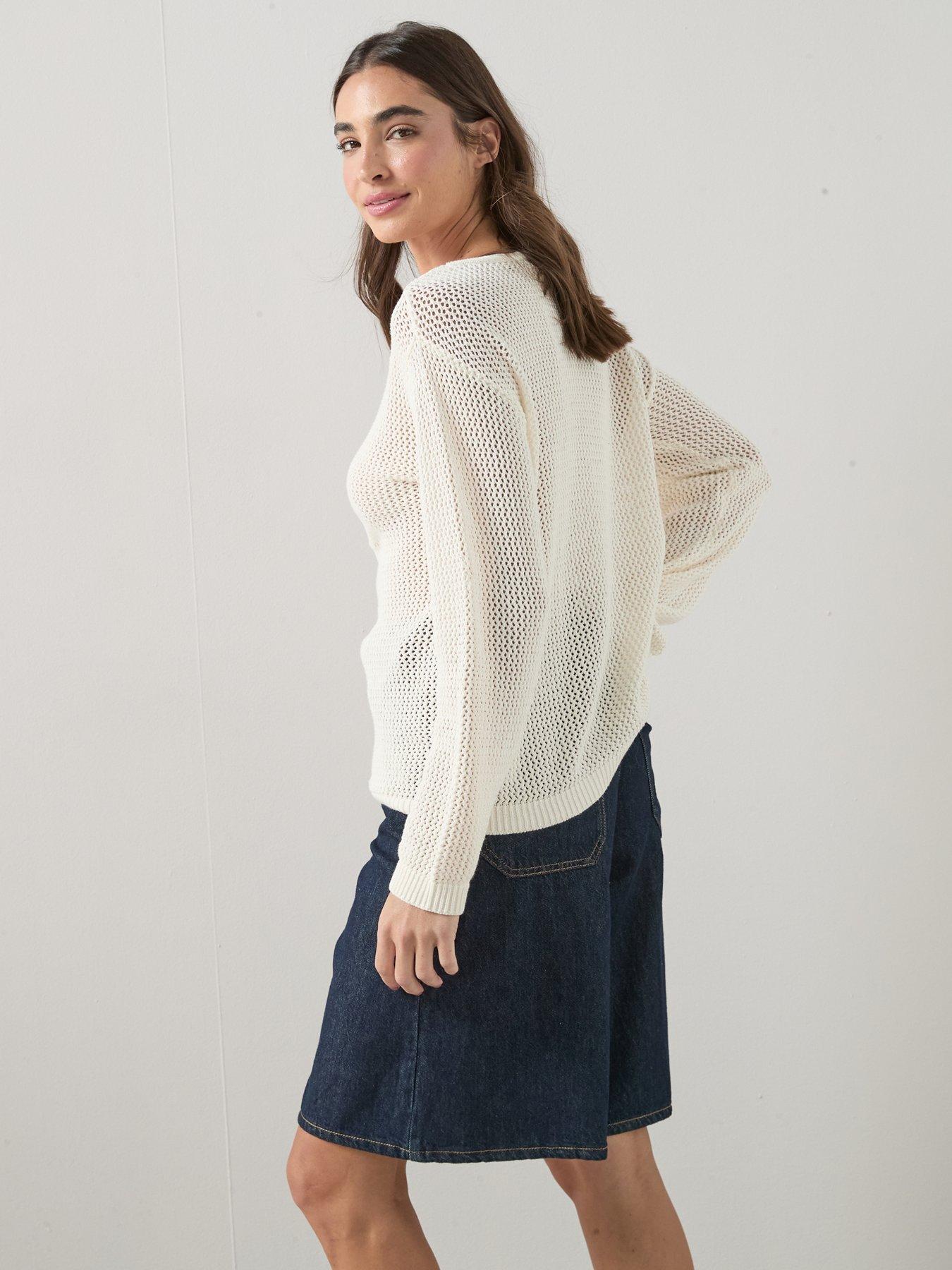 Image 6 of 7 of The Very Collection Cotton Rich Crochet Flower Long Sleeve Jumper - Cream