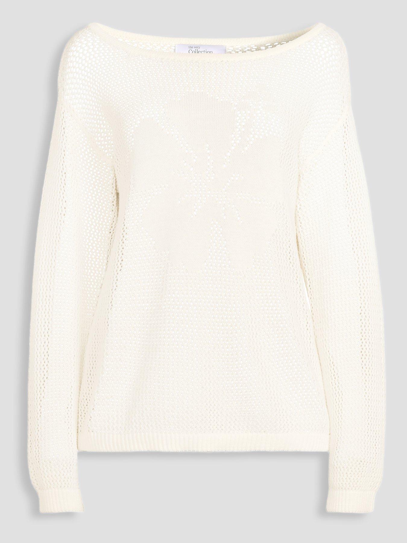 Image 7 of 7 of The Very Collection Cotton Rich Crochet Flower Long Sleeve Jumper - Cream