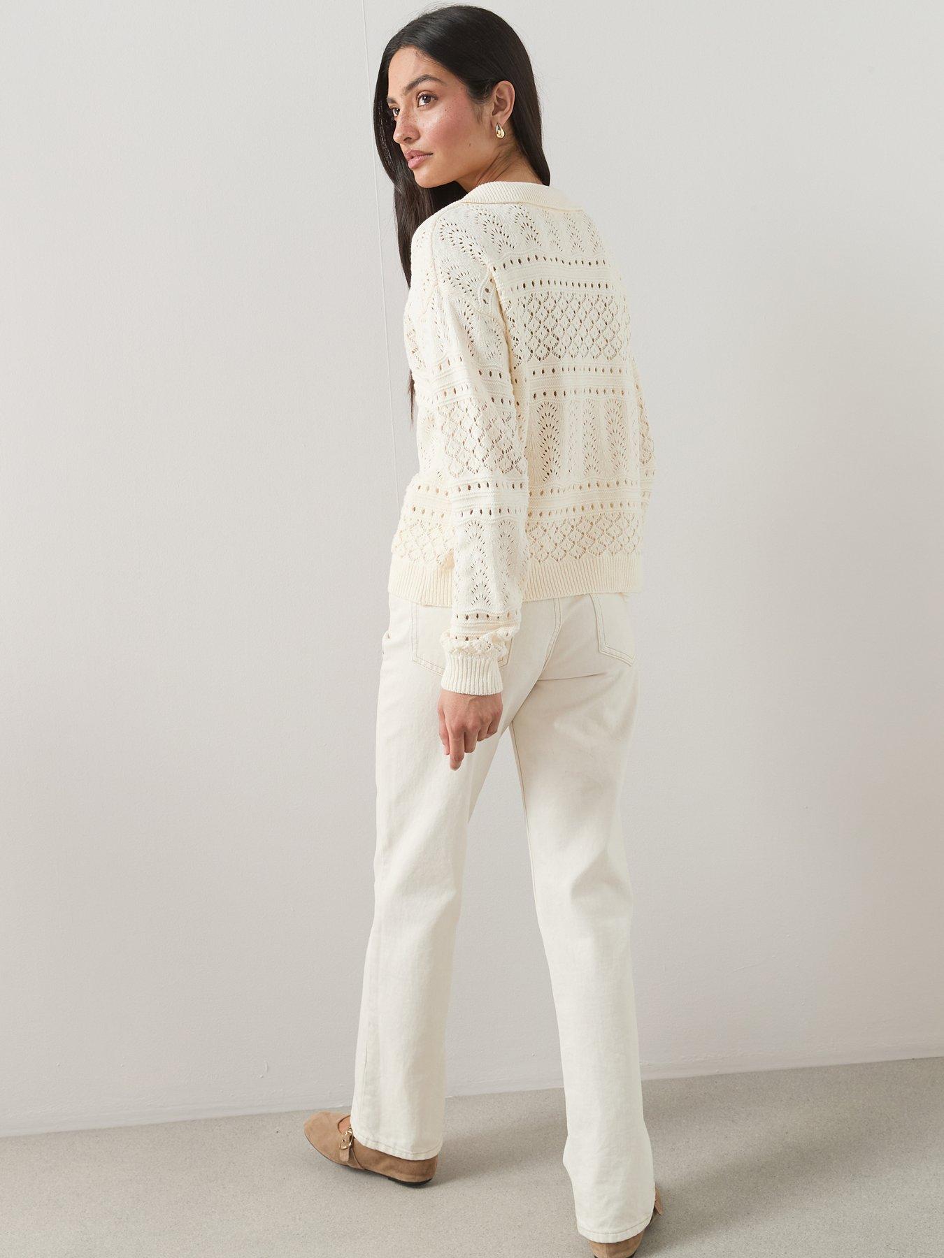 Image 2 of 7 of The Very Collection Cotton Rich Collared Neck Pointelle Jumper - Cream
