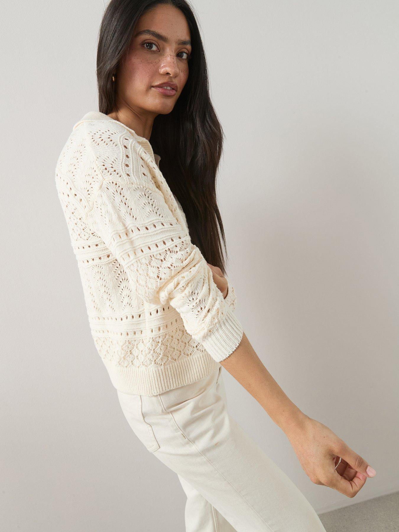 Image 6 of 7 of The Very Collection Cotton Rich Collared Neck Pointelle Jumper - Cream