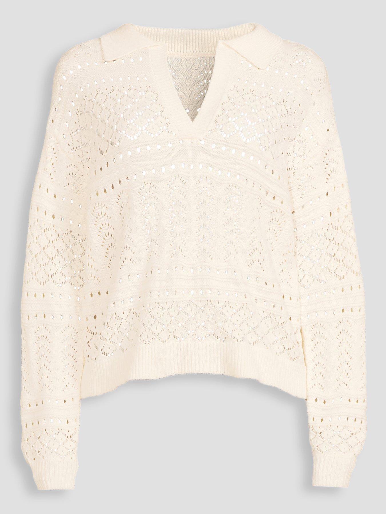 Image 7 of 7 of The Very Collection Cotton Rich Collared Neck Pointelle Jumper - Cream
