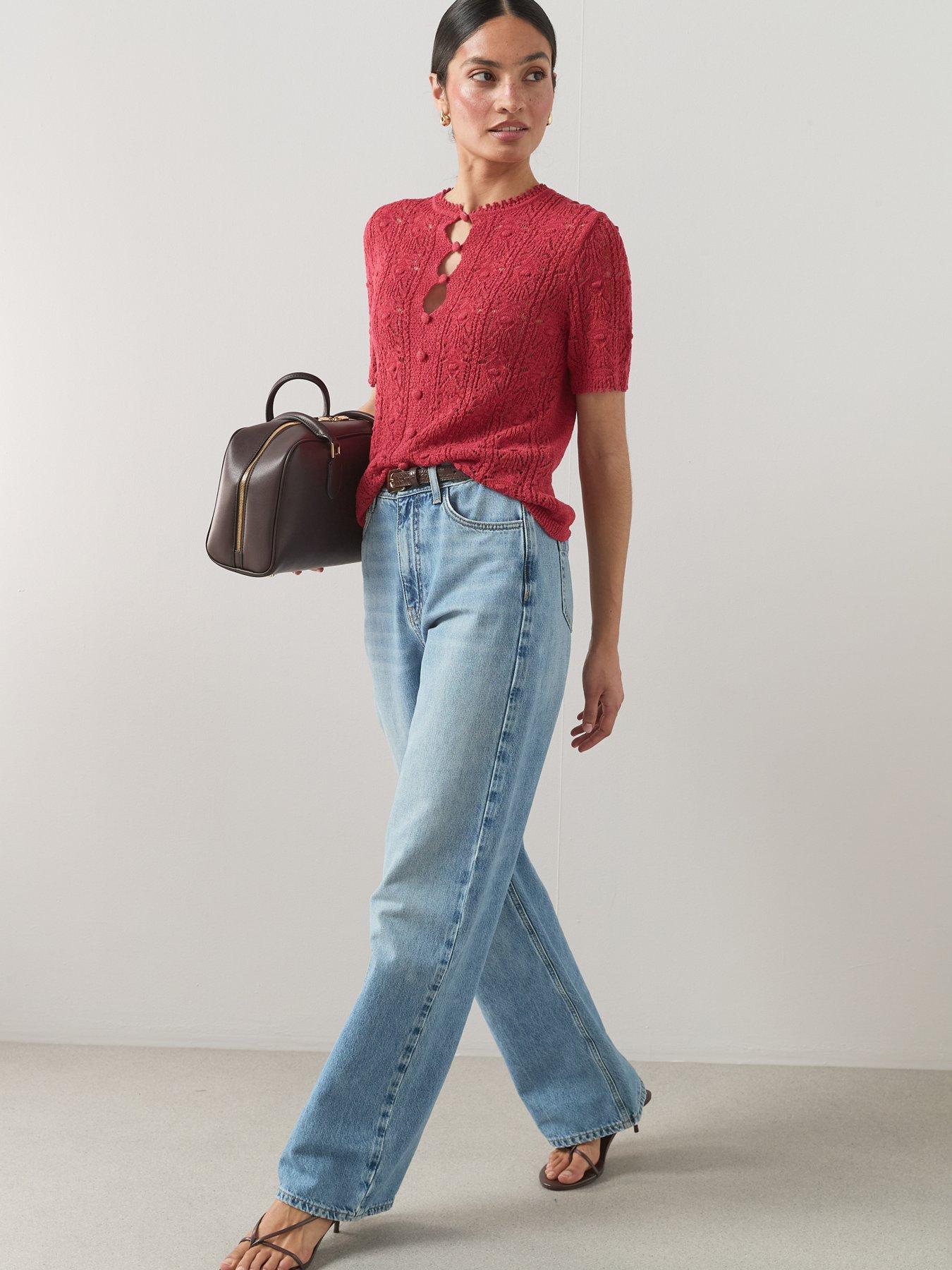 Image 3 of 7 of The Very Collection Stitch Detail Button Down Jumper - Red
