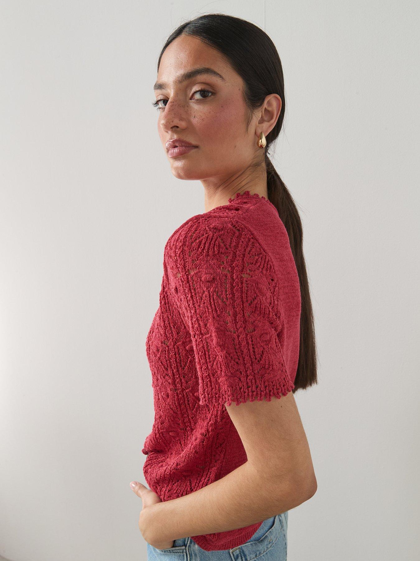 Image 5 of 7 of The Very Collection Stitch Detail Button Down Jumper - Red