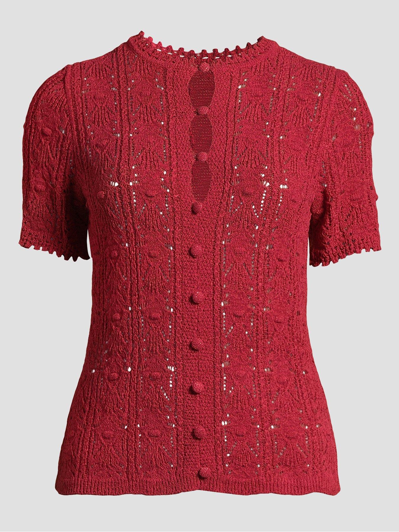 Image 7 of 7 of The Very Collection Stitch Detail Button Down Jumper - Red