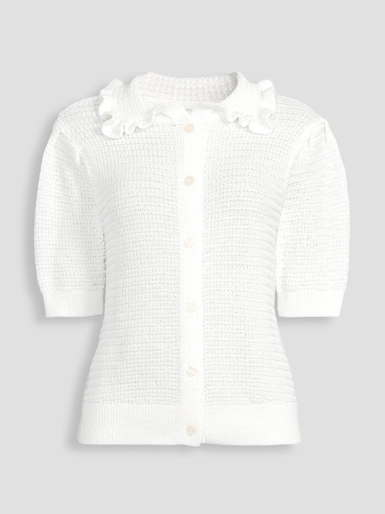 Image 7 of 7 of The Very Collection Frill Collar Short Sleeve Knitted Cardigan - Cream