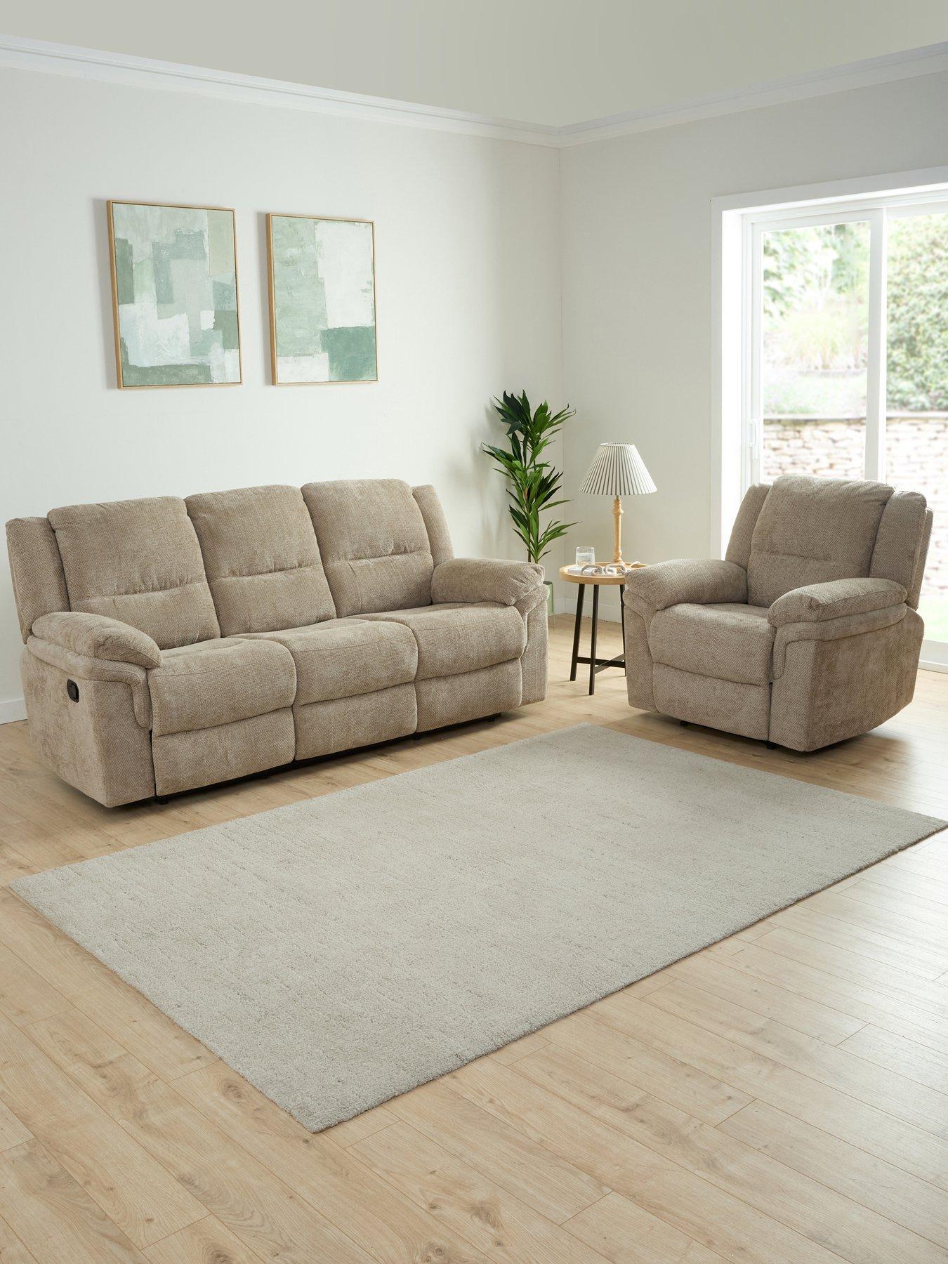 The Very Collection Albion Chunky Weave 3 Seater High Back Manual Recliner Sofa and Armchair Set (Buy  &  SAVE!) - FSC® Certified