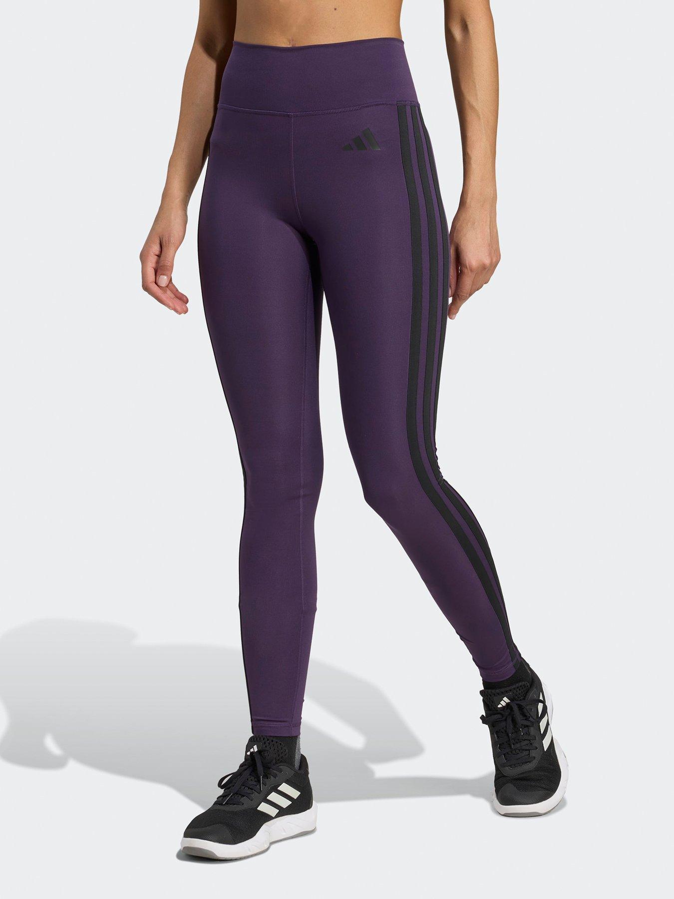 adidas Womens Training Optime Essentials 3 Stripe Tights - Purple