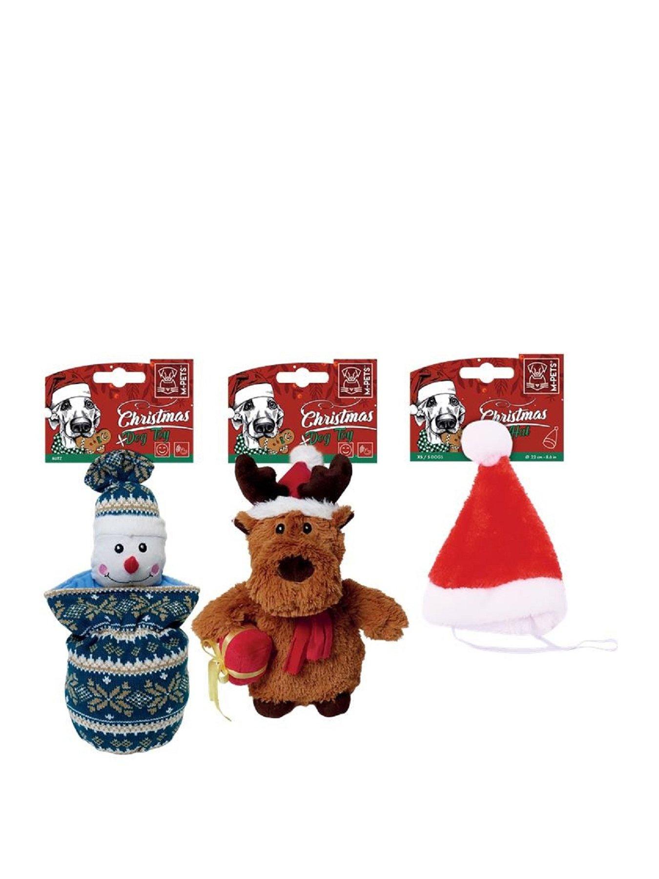 M-Pets 3 Pack - Snowman Squeaky Dog Toy, dog Plush toy & Dog Santa Hat