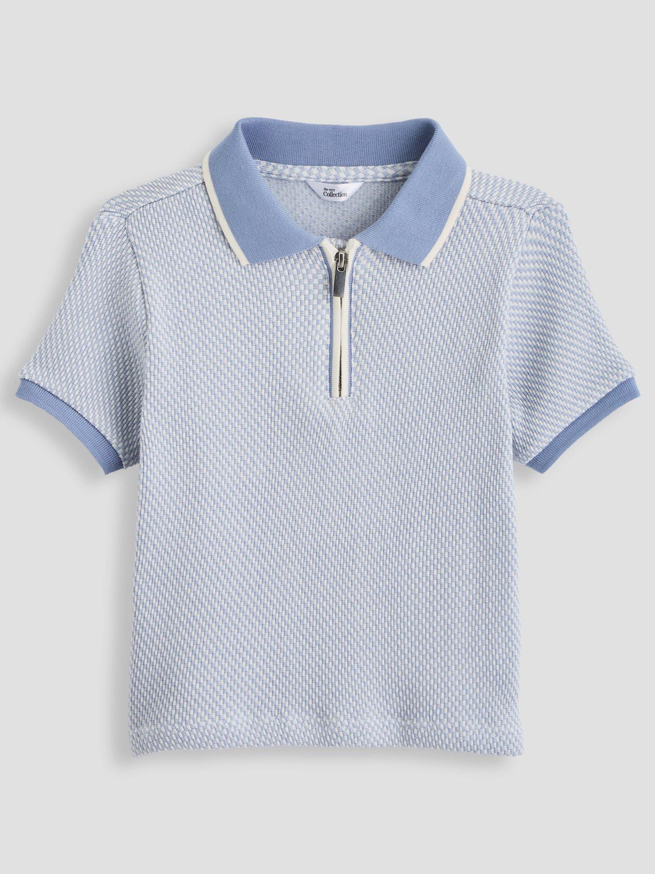 Image 1 of 5 of The Very Collection Boys Texture Detail Polo Shirt - Blue