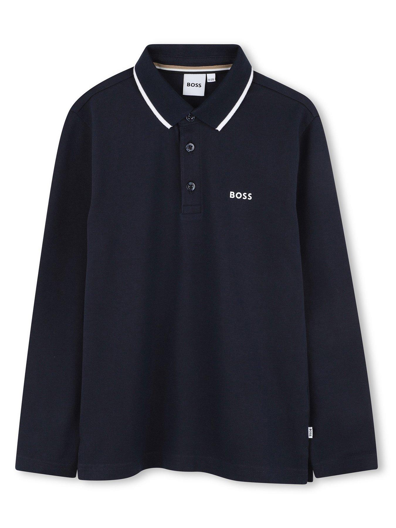 BOSS Boys Long Sleeve Polo Shirt - Navy