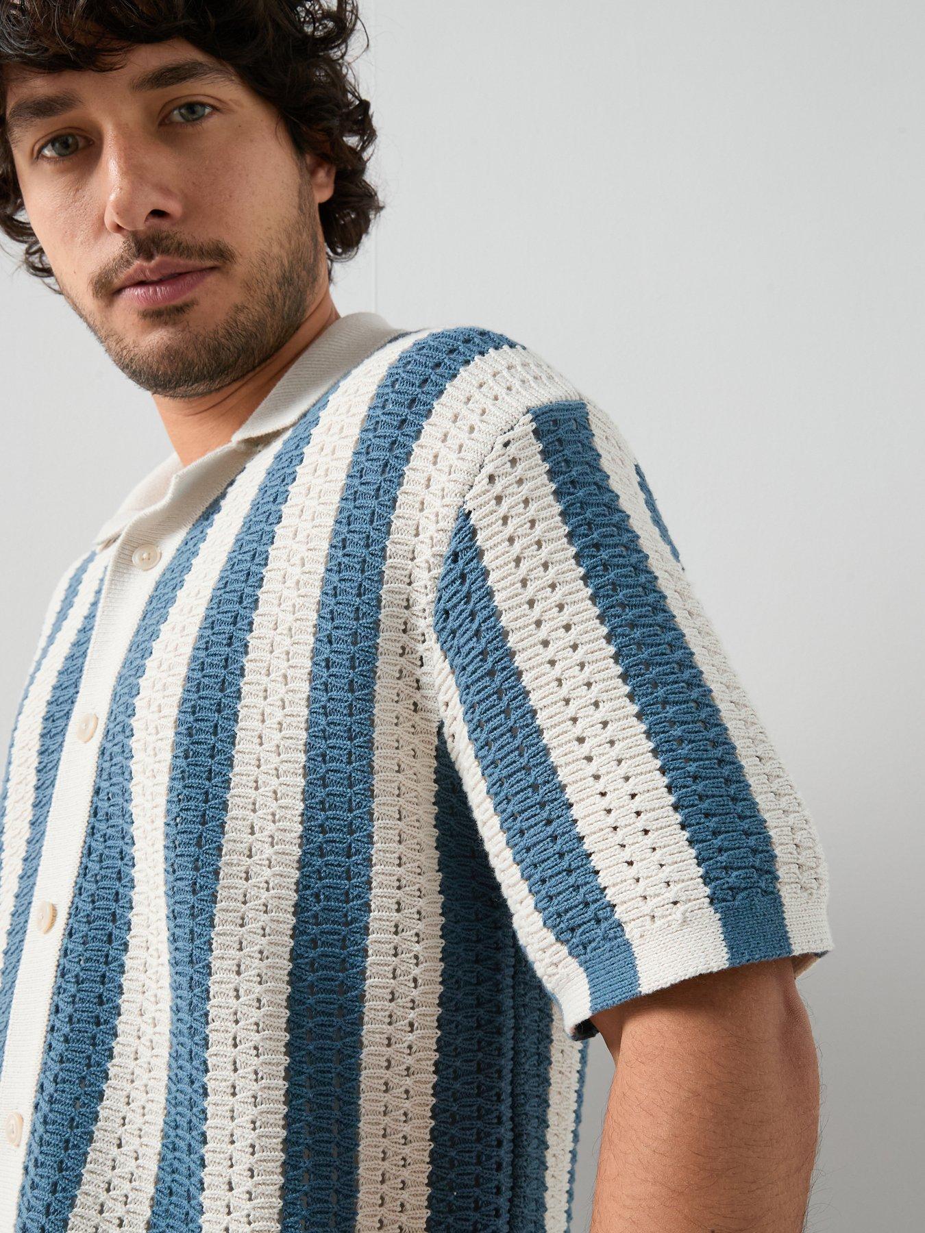 Image 5 of 7 of The Very Collection Crochet Stripe Button Through Shirt - Ecru