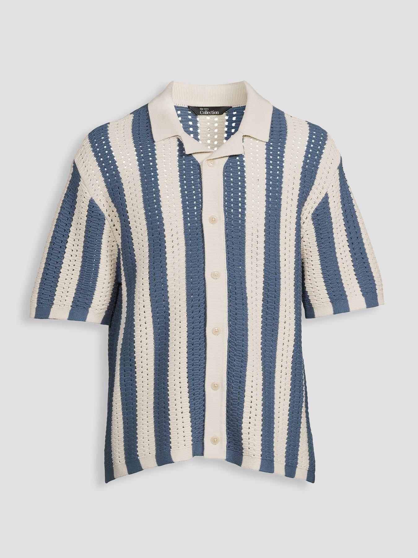 Image 7 of 7 of The Very Collection Crochet Stripe Button Through Shirt - Ecru