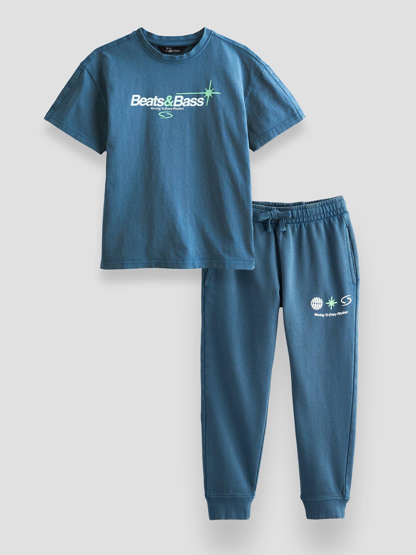 The Very Collection Boys Washed Slogan T-Shirt and Joggers Set - Grey