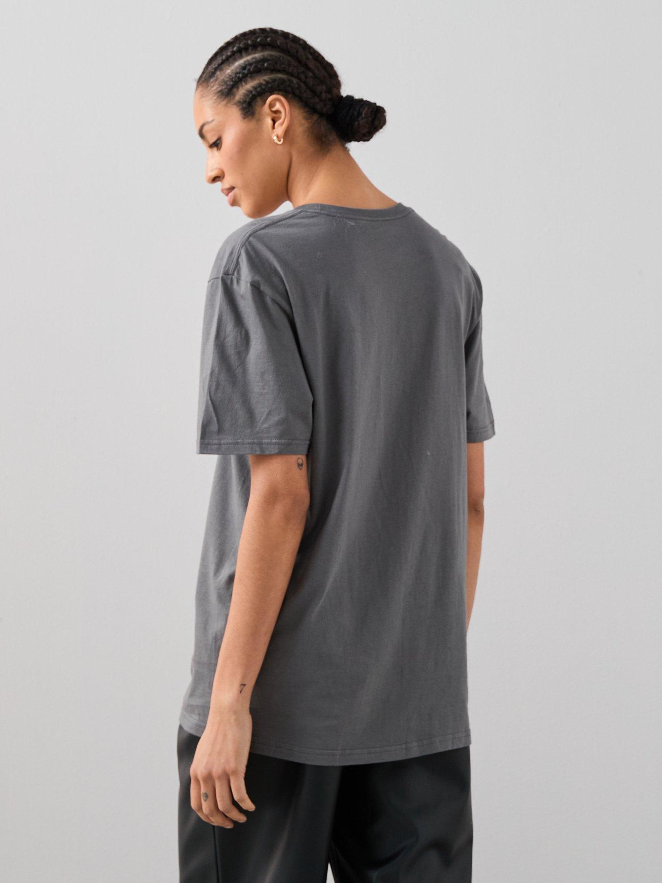 Image 2 of 6 of The Very Collection Bow &amp; Lace Print Oversized Graphic T-shirt - Grey