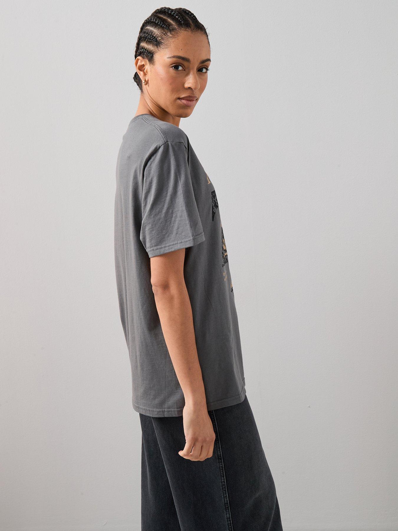 Image 2 of 6 of The Very Collection Paris Lace Print Oversized Graphic T-shirt - Grey