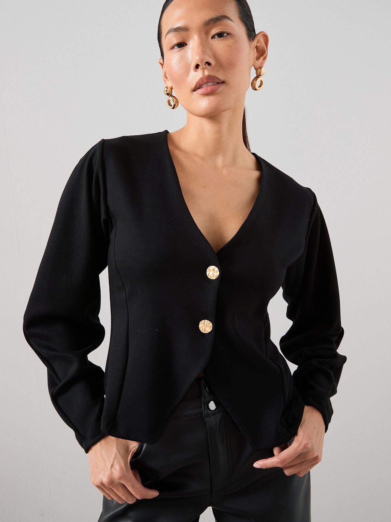 The Very Collection Long Sleeve Button Up Top - Black