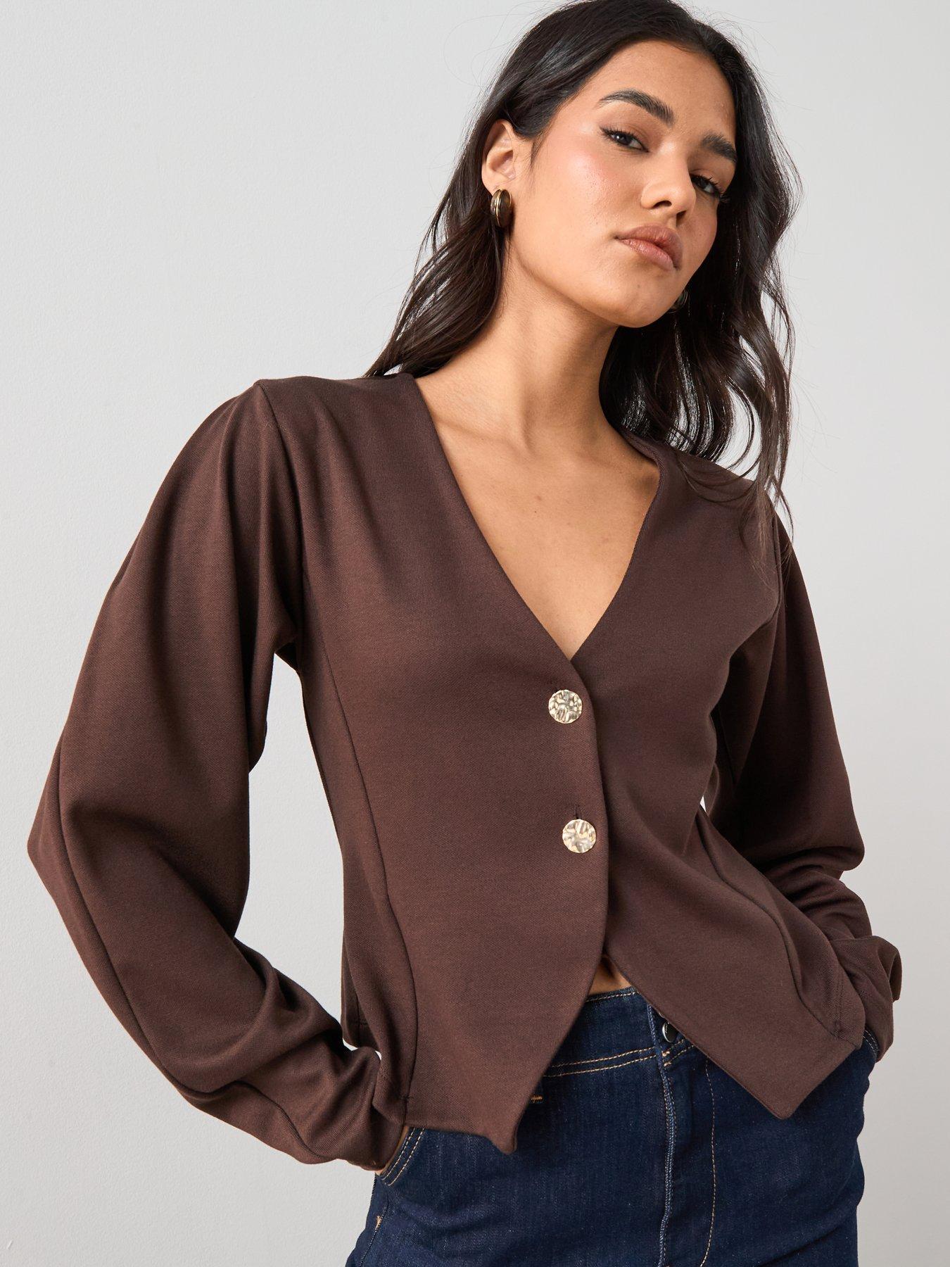 the-very-collection-long-sleeve-button-up-top-brown